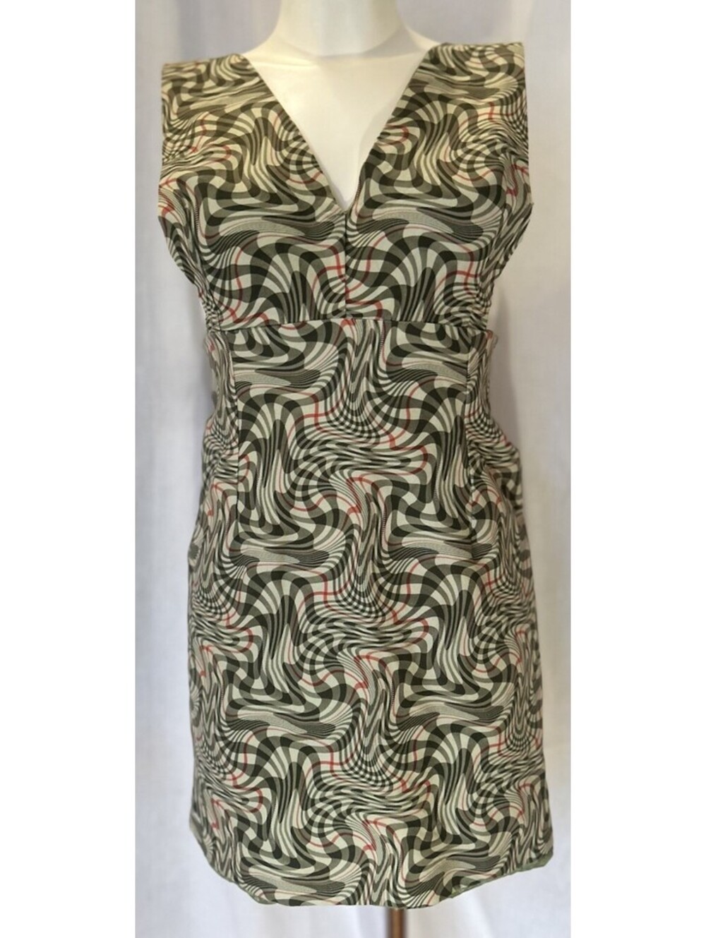 VTG 60s Scooter Mod GoGo Green Psychedelic Micro Mini Apron Jumper Dress SZ S